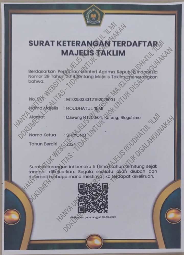 Salinan SKT Majelis Taklim Roudhotul Ilmi dengan watermark